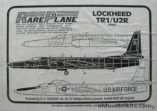 Rareplane 1/72 Lockheed TR-1 / U-2R - (TR1 / U2R) With Markings for 9 Different Aircraft, RP8001 plastic model kit
